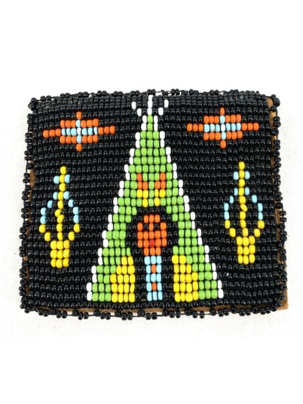 Native American Coin Purse Hand Beaded Leather Pouch Tipi 2.5" x 3"